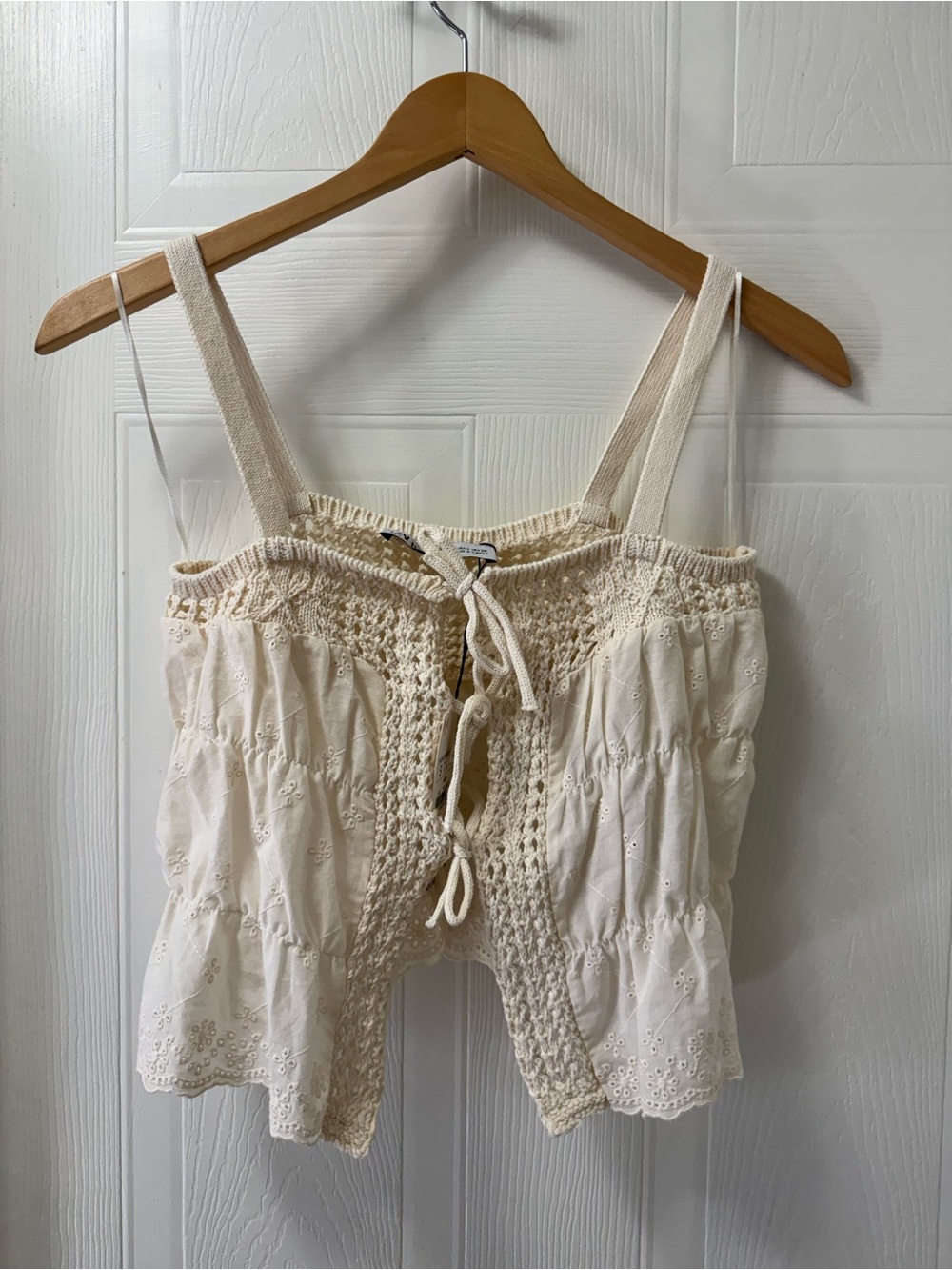 Zara Cream Crochet Tie-Front Camisole - Picture 2 of 10